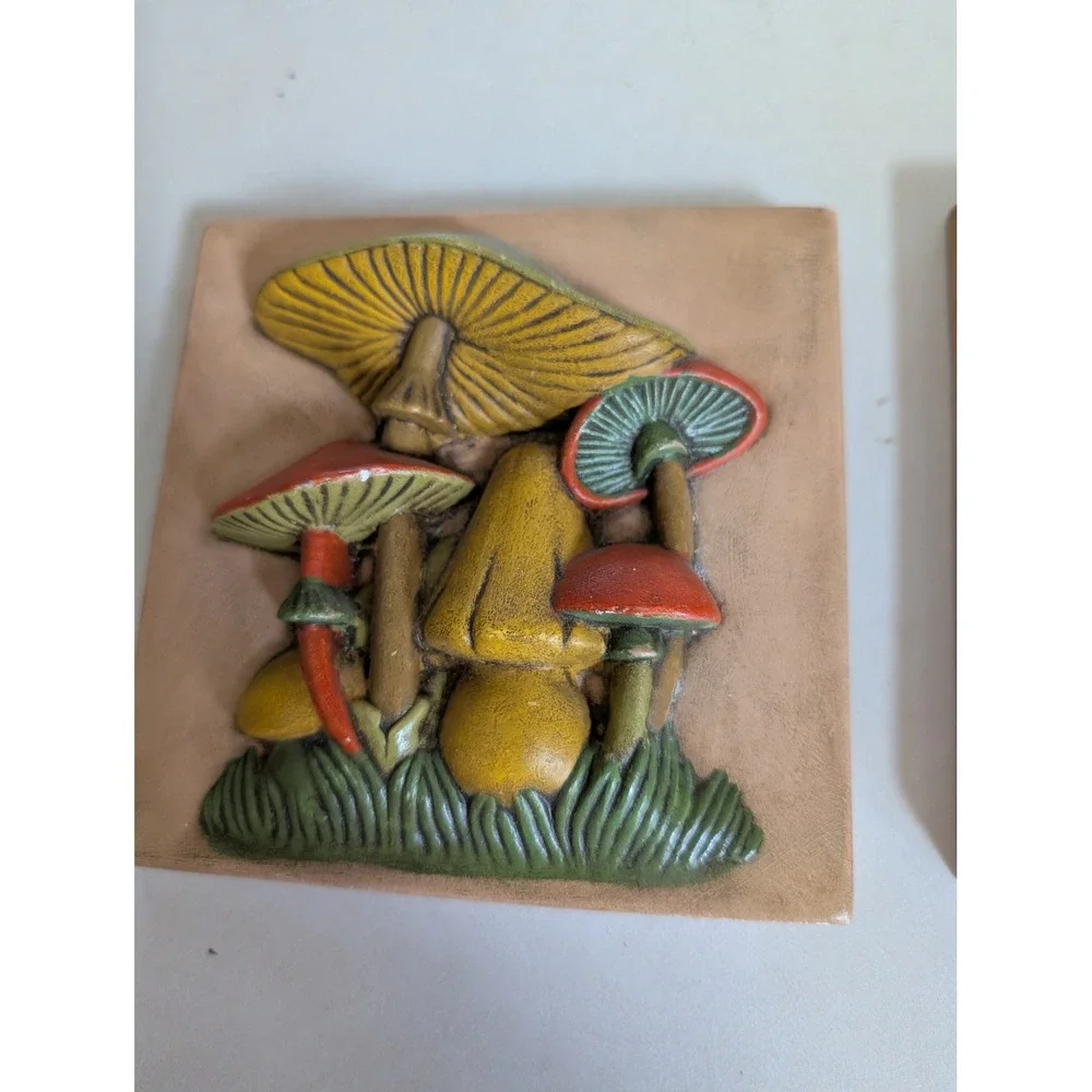 VTG 3D Mushroom Wall Art Plaque Trio Set Home Decor 5.5